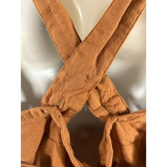 Free People Orange Linen Cotton Racerback Ruffle Neckline Faux Wrap Mini Dress S - Picture 6 of 11